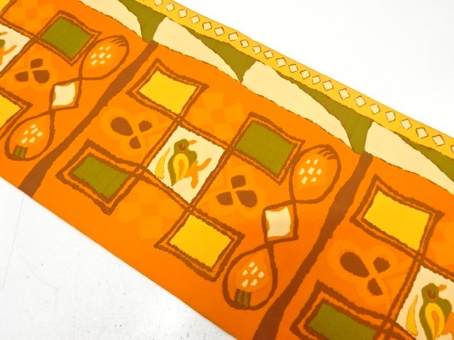 枡に鳥模様織り出し　袋帯